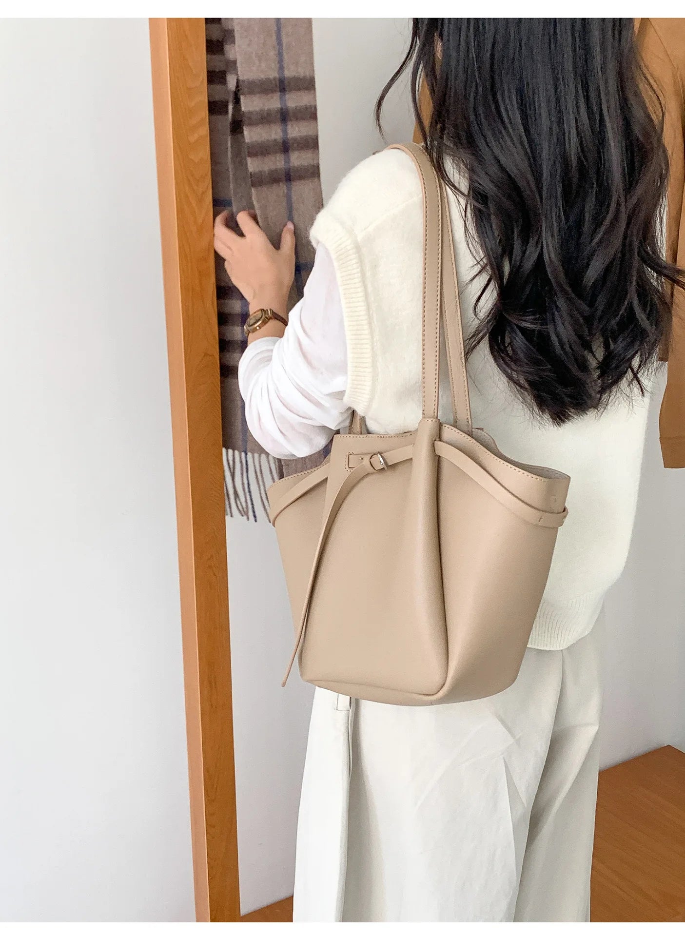 LIZAKOSHT  -  Soft PU Large Capacity Tote Bag Women Fashion Korean Style Commuter Shoulder Bag Solid Color Retro Minimalist Handbag