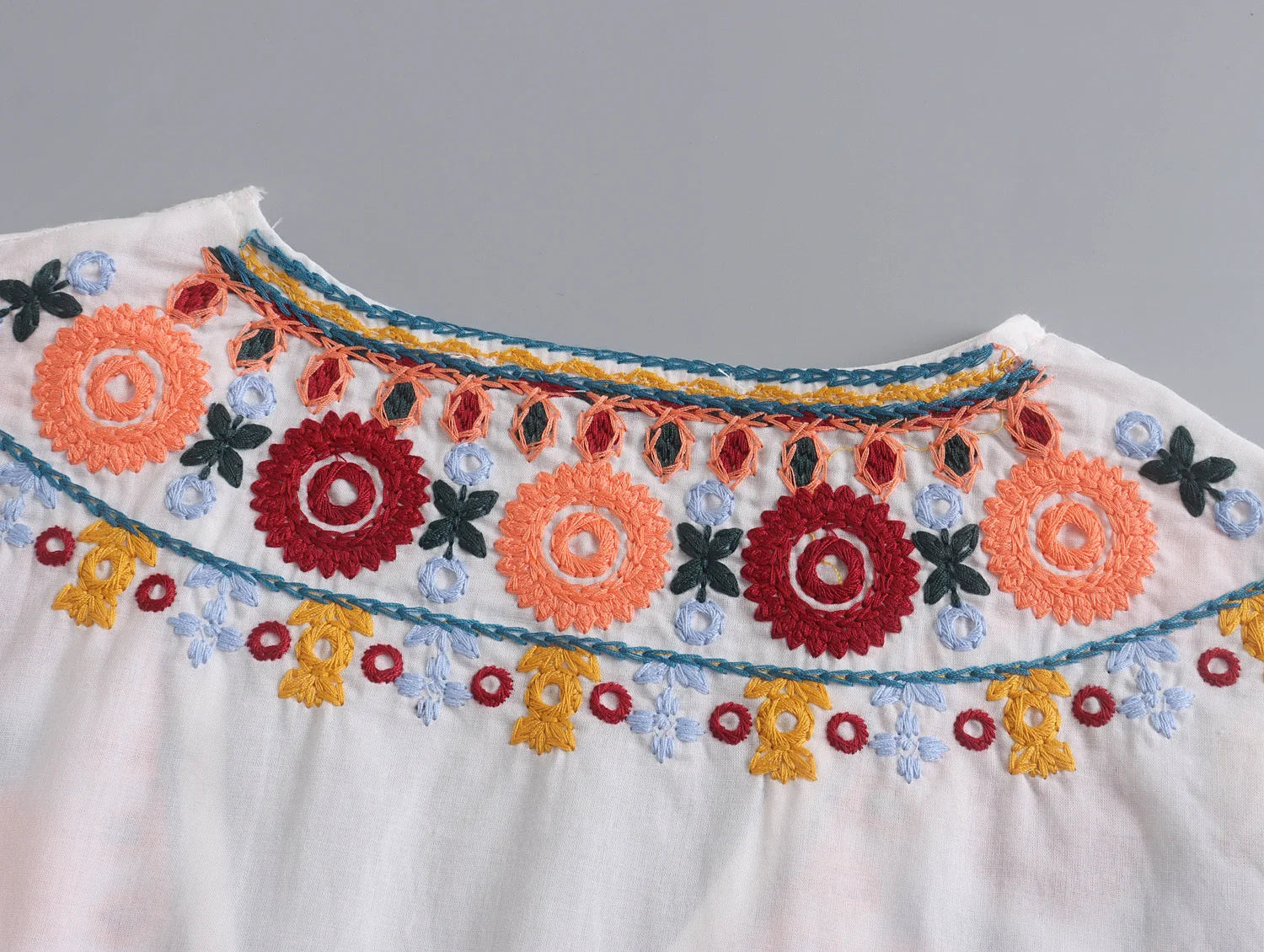 LIZAKOSHT  -  European and American Style Summer New Ethnic Style Contrasting Embroidered Top Shirt Contrasting Embroidered Half Skirt Set
