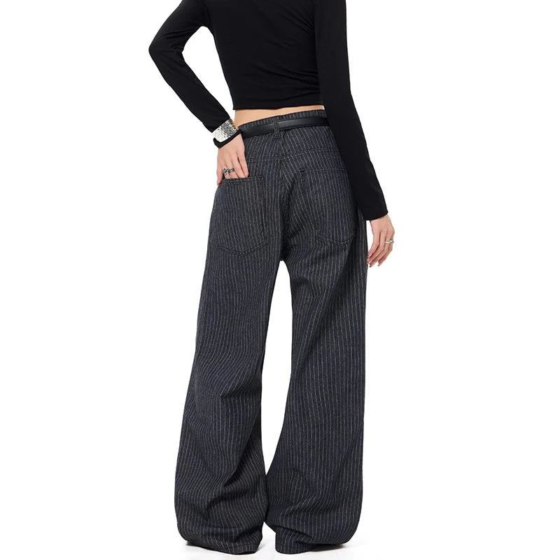 LIZAKOSHT  -  Women Vintage Baggy Stripe Jeans High Waist Grunge Denim Trousers 2000s Y2k Harajuku Aesthetic Pants Trashy Clothes