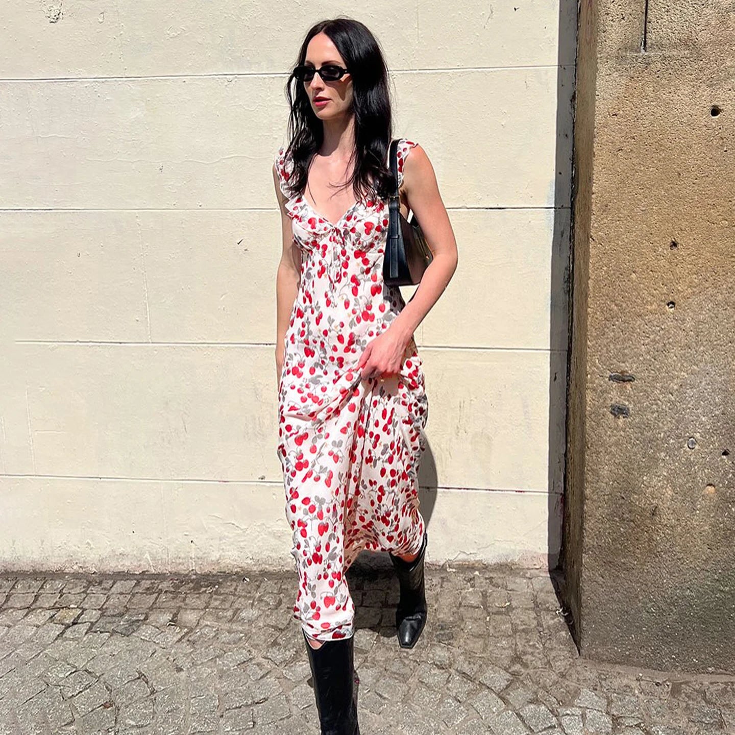 LIZAKOSHT  -  Women's Floral Print Cami Maxi Dress Boho Romantic Ruffle V Neck Long Dresses for Beach Holiday Ladies Summer Vestidos