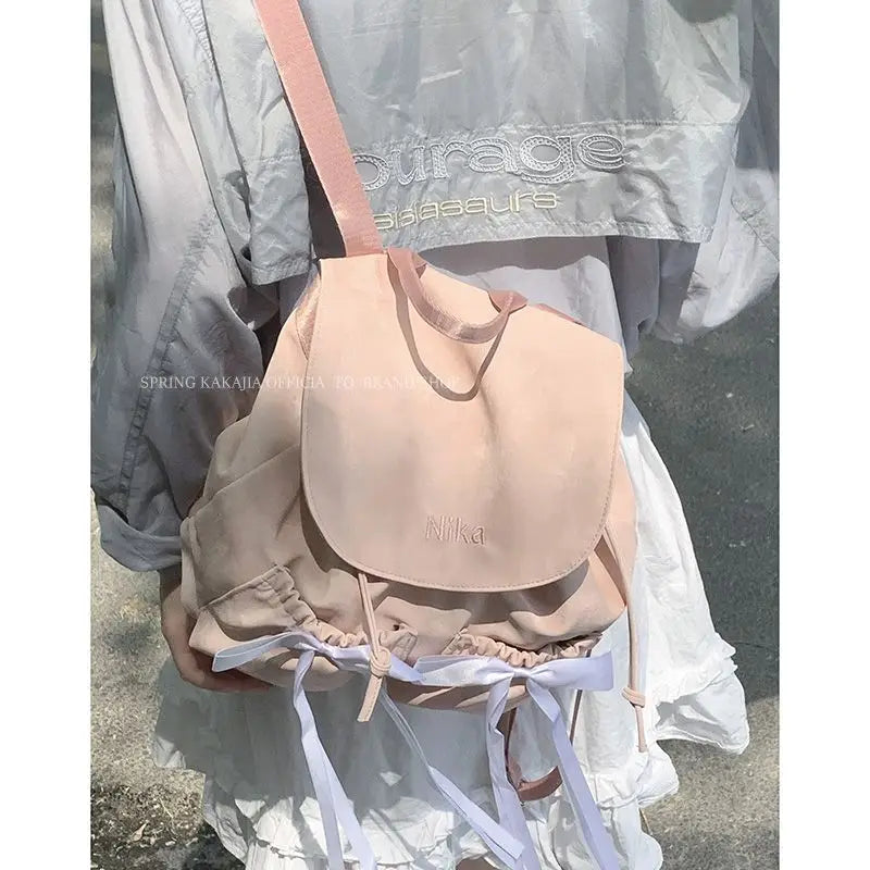 LIZAKOSHT  -  Korean Niche Large Capacity Travel Backpack Bow Accessories Multiple Pockets Casual Women Backpack Student Small School Bag