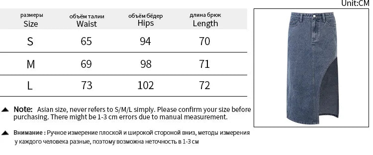 LIZAKOSHT  -  Elegant Side Split Skirt Women Summer High Waist Midi Skirts Female Spring Fashion Denim Office Blue Ladies Clothes