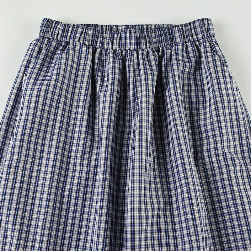 LIZAKOSHT  -  Spring New Product Simple and Personalized Waist Collection Color blocked Grid Design Wide Legs Comfortable Pants