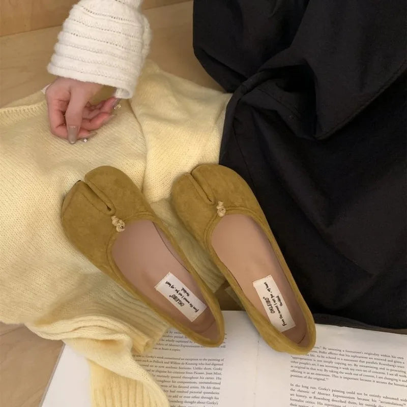 LIZAKOSHT  -  Women's Shoes Spring Split Toe Ballet Flats Fashion Causal Slip On Loafer Ladies Pleated Leather Espadrilles Zapatillas Mujer