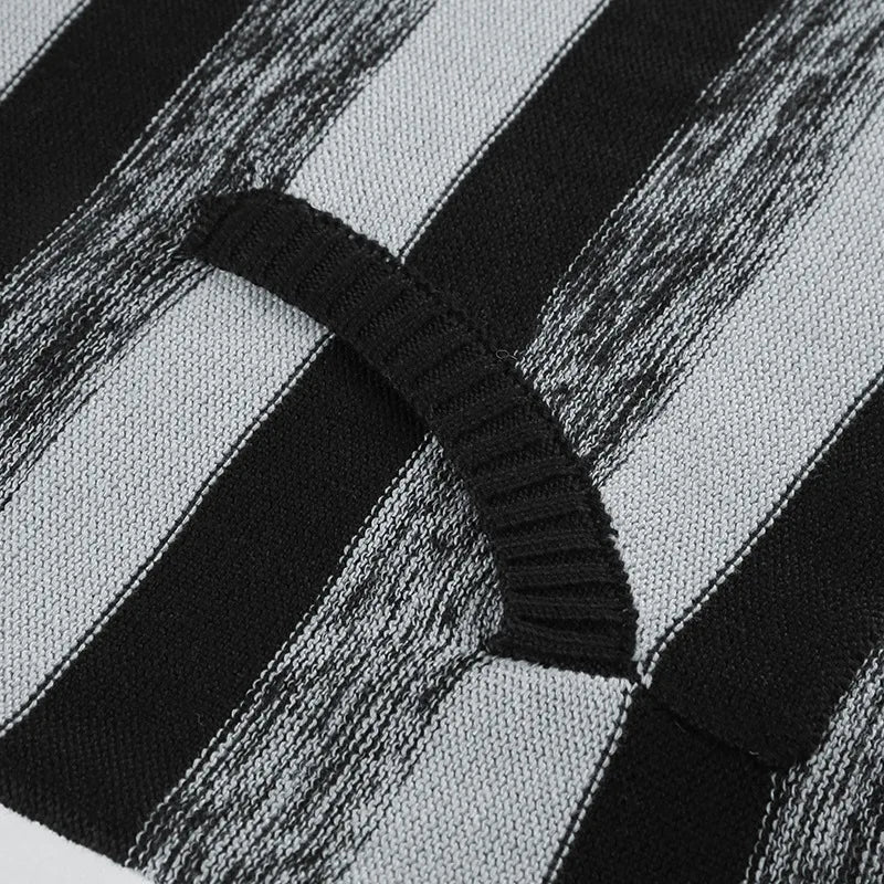 LIZAKOSHT  -  Aesthetic Striped Knitted Hooded Sweaterwith Pockets Autumn Casual Long Sleeve Pullovers Tops 90s Cyber Grunge Vintage Jumpers