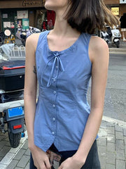LIZAKOSHT  -  Summer Y2k Aesthetic Slim Fit Solid Tops Women Sleeveless Harajuku Grunge Tank Womens Single Breasted Streetwear Casual Tanks