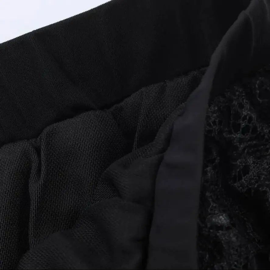 LIZAKOSHT  -  Spring Summer Black Chiffon Lantern Pants Women Spliced Lace Elastic Waist Ruffles Cuff Long Loose Trousers Full Length Bottom