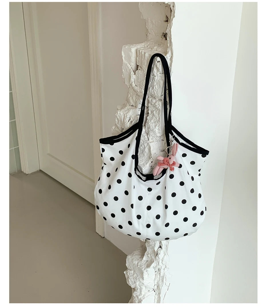 LIZAKOSHT  -  Fashion Wave Dot Shoulder Bag Versatile Large Capacity Commuter Tote Bags Casual Cotton Handbag