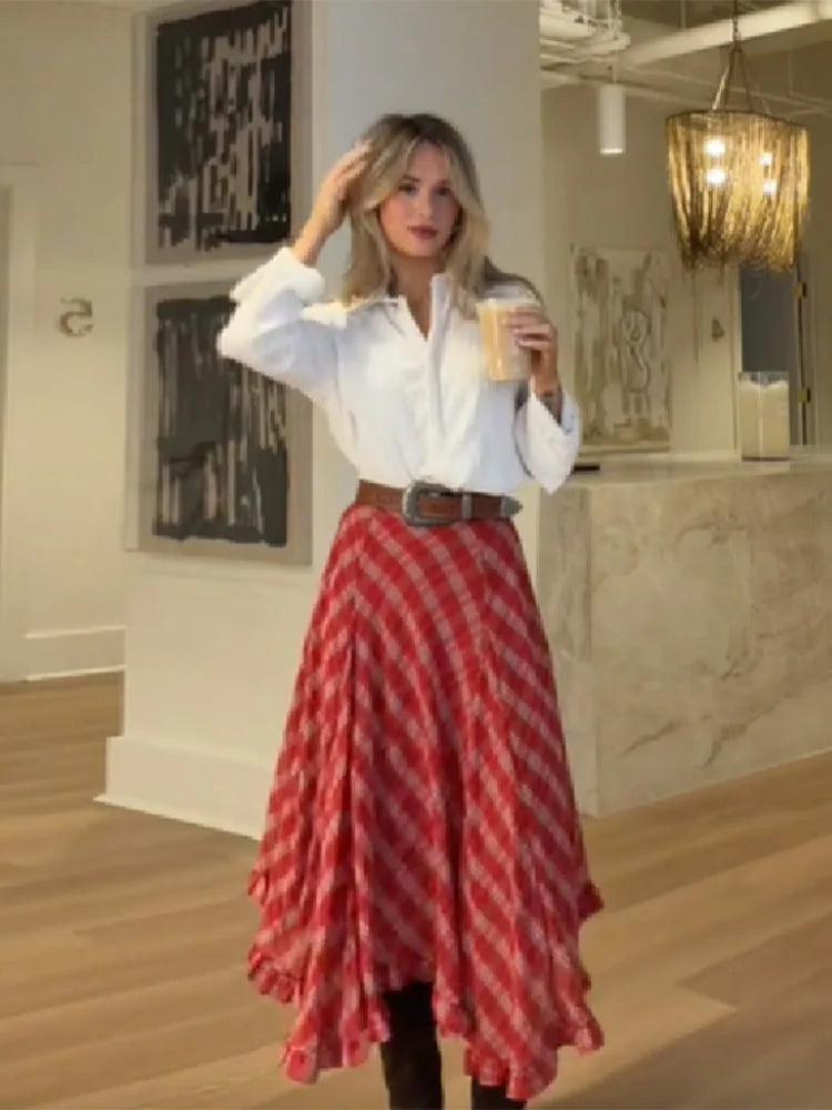 LIZAKOSHT  -  Fashion Plaid Pleated A-line Skirt Elegant Modest Delicate Design Sense Skirts Lady New Holiday Club Party Popular Streetwears