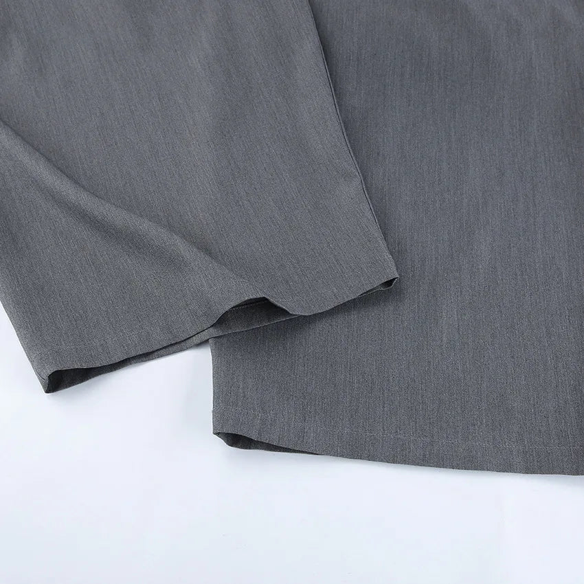 LIZAKOSHT  -  French Commuter Pleated Gray Suit Pants Women 2026 Autumn Street Wear Fashion Casual Loose Versatile Wide-leg Trousers