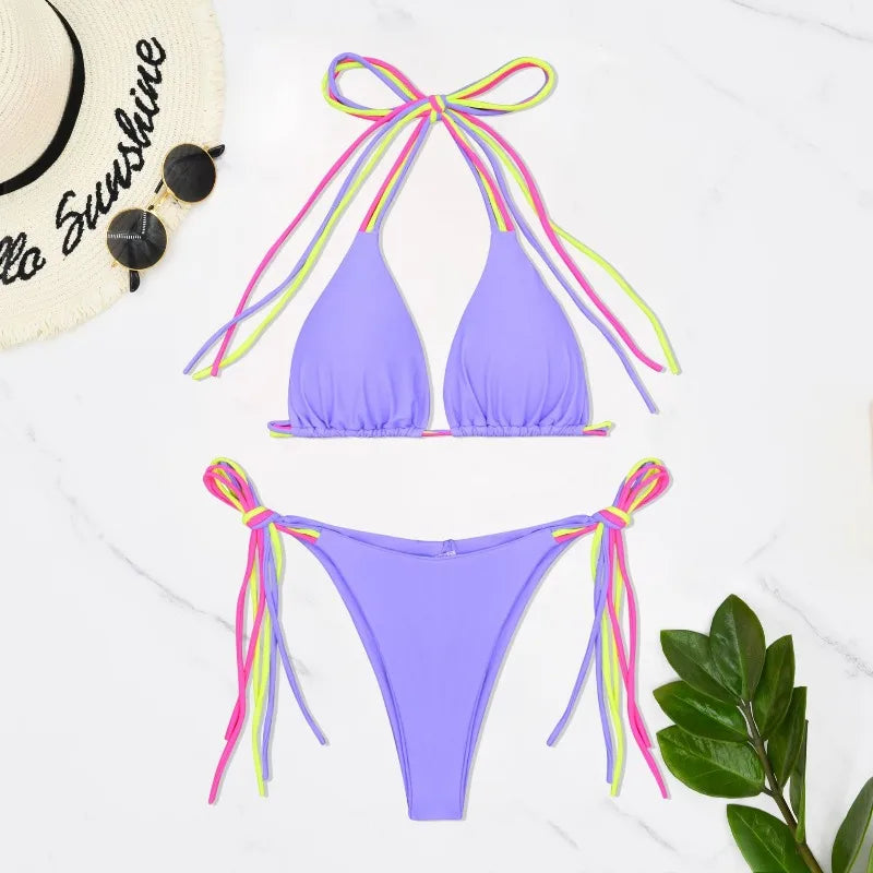 LIZAKOSHT  -  Sexy Bikinis Triangle Micro Swimwear Women Bathing Suit Pleated Blue Swimsuit Females Blue Bikini Sets Thong Biquinis