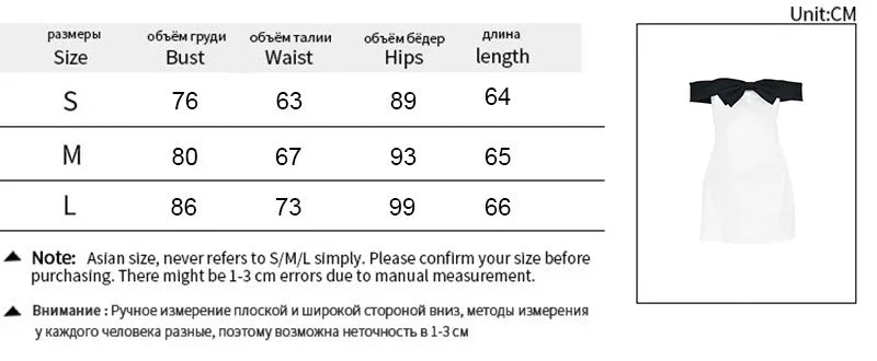 LIZAKOSHT  -  Sexy Party Mini Dress Women Fashion  Strapless Sleeveless Bodycon Bow Patchwork Dresses White Elegant Club Slim Dress