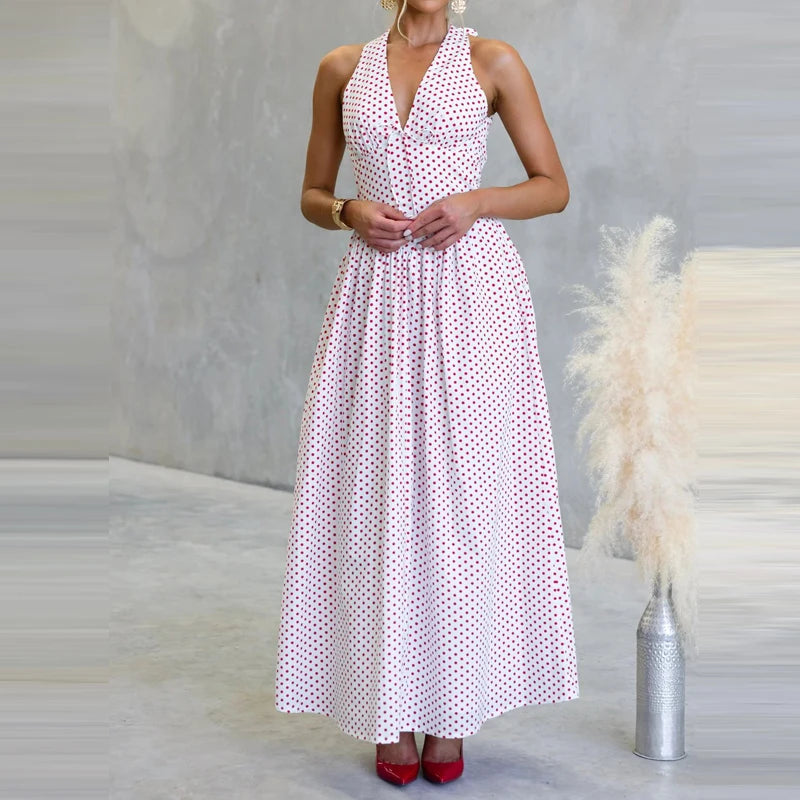 LIZAKOSHT  -  Comfortable Commuter Women's Dress Polka Dot Sleeveless Classic Strap Skirt Beach Vacation Summer New Long Dress