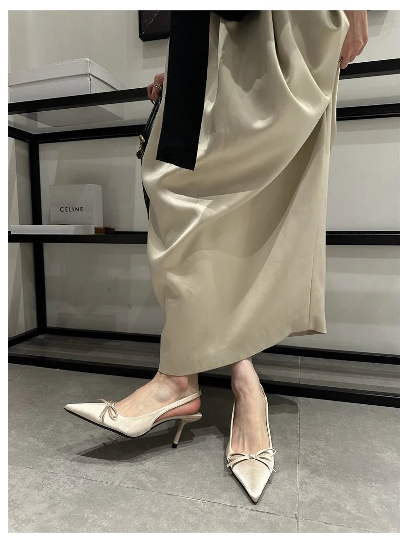 LIZAKOSHT  -  Women Thin Heels Slingback Sandals Elegant Pointed Toe Pumps New Brand Designer Bow Knot Party Dress Wedding Shoes Footwear