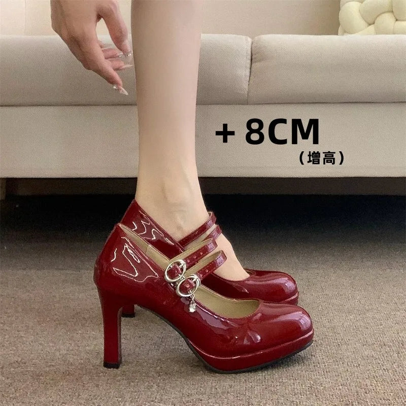 LIZAKOSHT  -  Designer Luxury Thick Heel Women Mary Jane Shoes Concise Shallow Belt Buckle Shoes Ladies Outdoor Elegant Dress Dancing Pumps