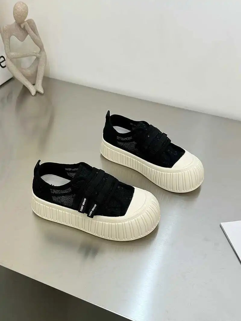 LIZAKOSHT  -  Round Toe Women's Shoes Platform Elegant Slip-on Casual Female Sneakers Clogs Summer Small Slip On New Leisure Lace Sexy Hook &