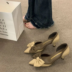 LIZAKOSHT  -  Ladies Shoes Pointed Toe Footwear Leather Summer Stiletto Sandals for Women Closed Beige Vintage Thin Heels Vip H Shoe F Or