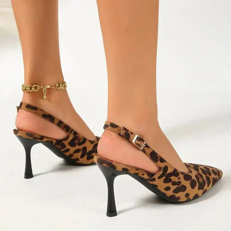 LIZAKOSHT  -  Sexy Stiletto Heels Red Pointed Toe Office Women Shoes Leopard Print Women's Sandals