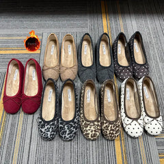 LIZAKOSHT  -  Winter Female Round Toe Ladies Flat With Plush Shoes  New Autumn Butterfly-Knot Fashion Fur Flats Slip On Shoes For Women Ballet