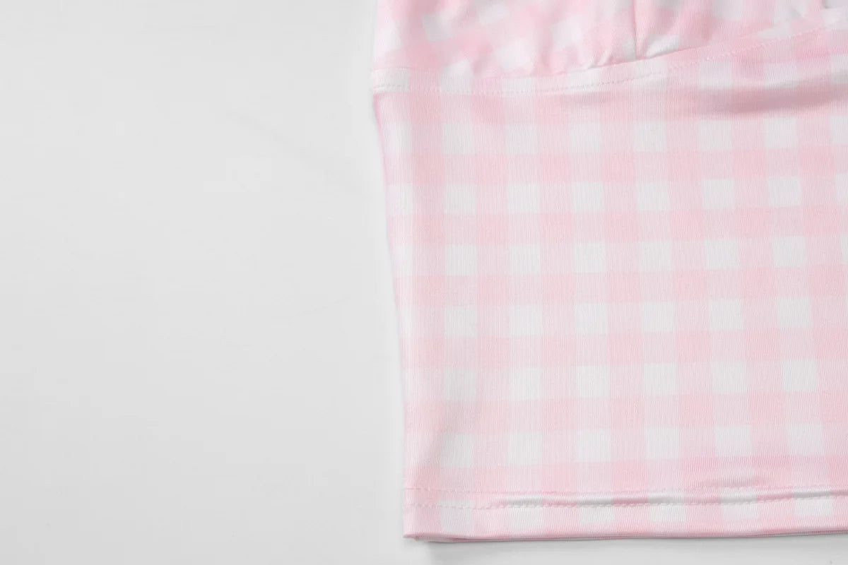LIZAKOSHT  -  Girls Summer Deep V-neck Plaid Camisoles Y2K Woman Clothing Sexy Sleeveless Backless Crop Tops Pink Corset Streetwear