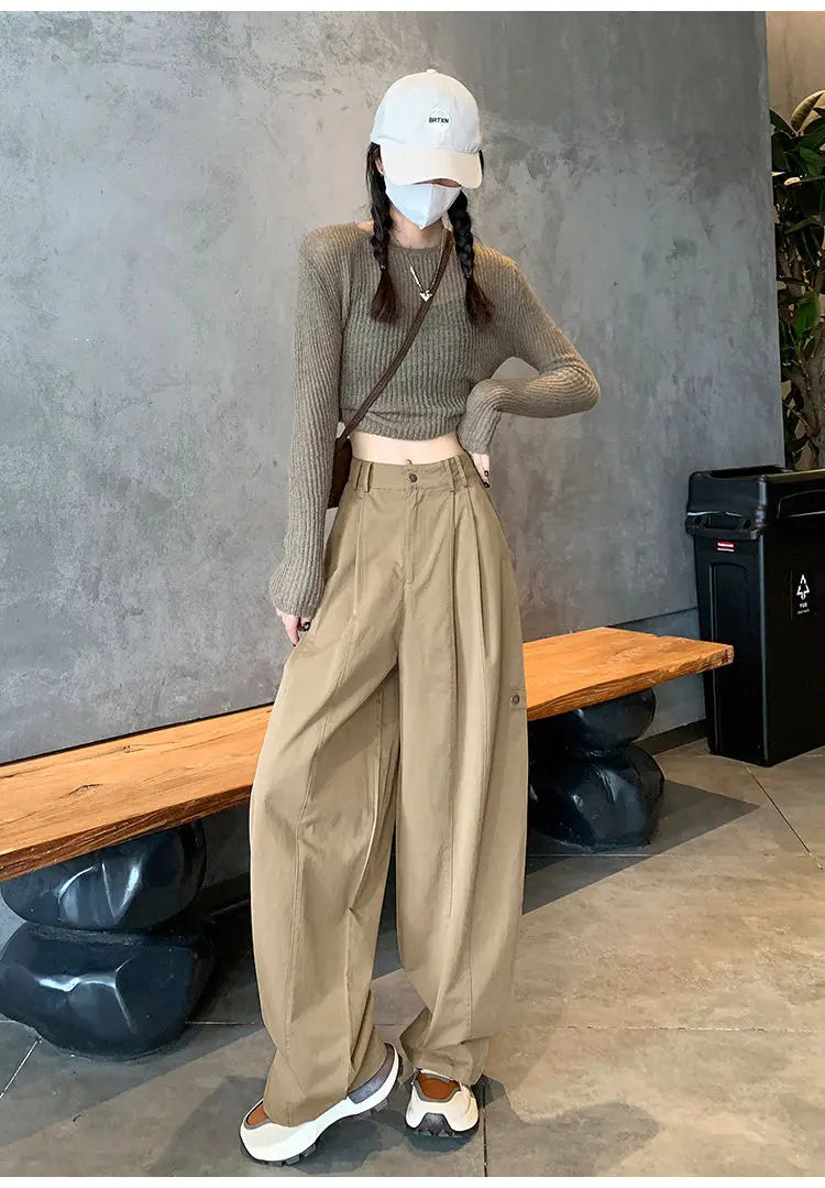 LIZAKOSHT  -  Women Clothing Vintage Streetwear Y2K Oversized Wide Leg Cargo Pants Female Casual Solid High Waist Straight Trousers Pantalones