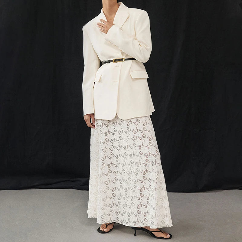 LIZAKOSHT  -  Elegant Women Lace White High Waist Party Long Dress See Through Summer Beachwear Party Ladies Maxi Vestidos