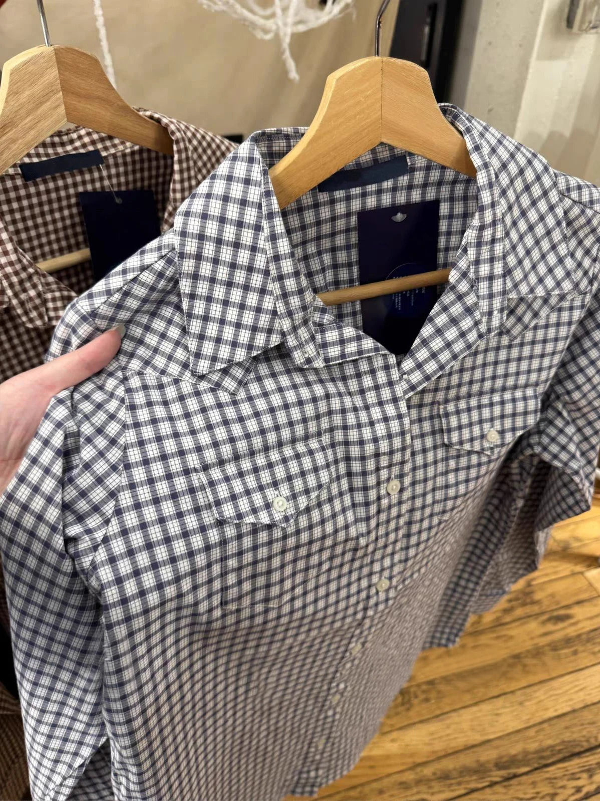 LIZAKOSHT  -  Pockets Navy Plaid Blouse Woman Spring Turn Down Collar Single Breasted Loose Shirts Female Vintage Streetwear Cotton Blouses
