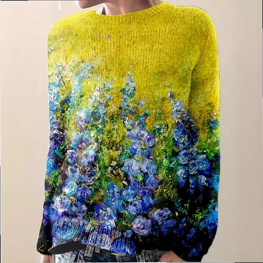 LIZAKOSHT  -  3D Print Women Sweater Pattern Pullover Casual Loose Knit Top Sweaters