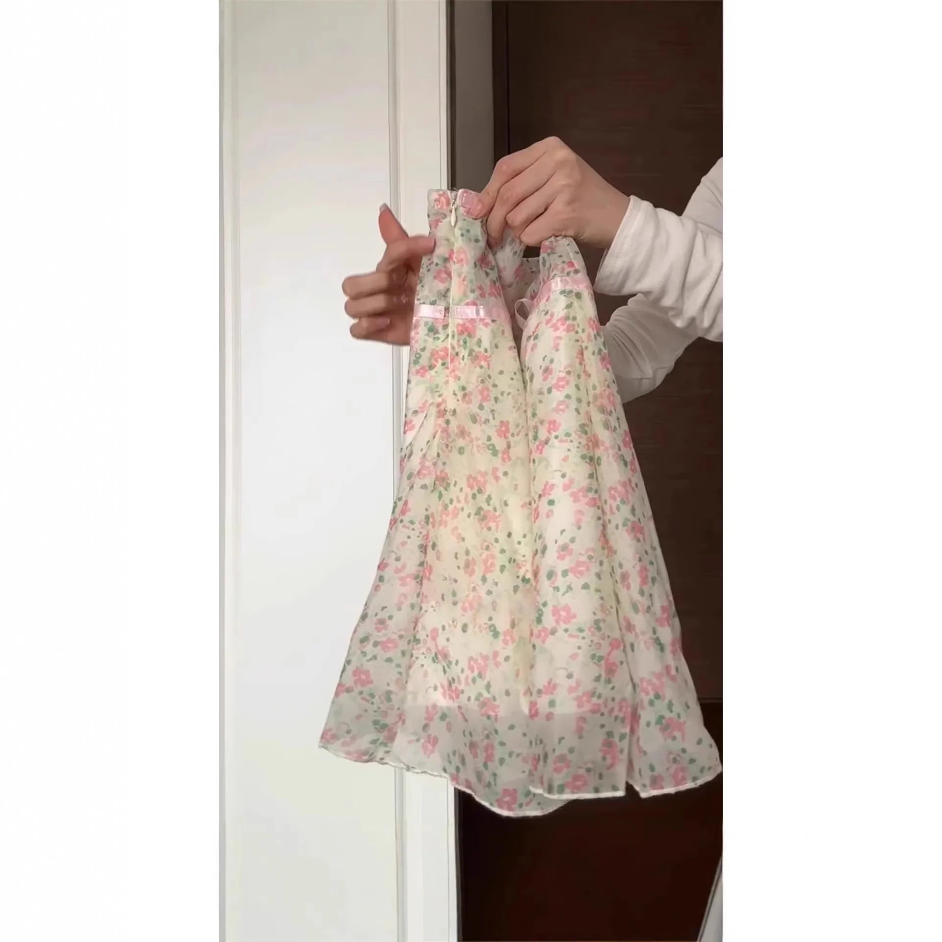 LIZAKOSHT  -  Sweet and Gentle Wind Pink Floral Skirt Women's Summer New Design High Waist and Thin Skirt