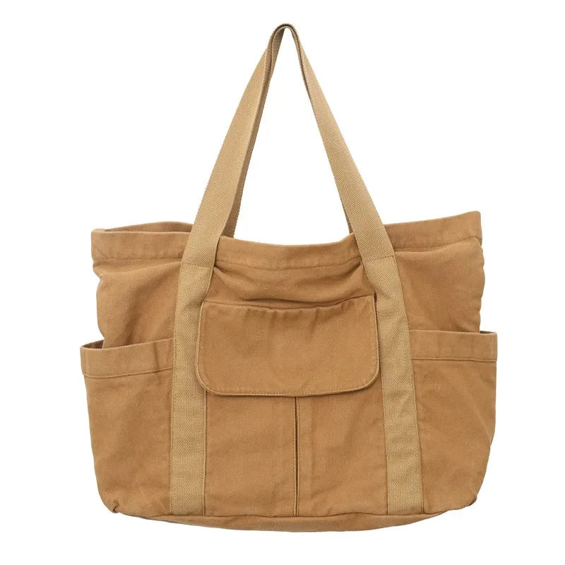 LIZAKOSHT  -  Women College Students High-capacity Shoulder Tote Bags Vintage Y2k Washed Canvas Bag Streetwear Grunge Casual Underarm Handbags