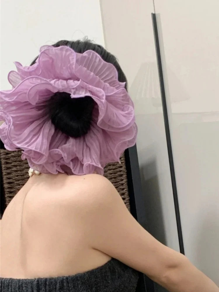 LIZAKOSHT  -  1PC Ruffled Ruffled Oversized Large Intestine Hair Scrunchie - Versatile Double-Layer Hair Rope, Hair Ornament, Hair Accessory