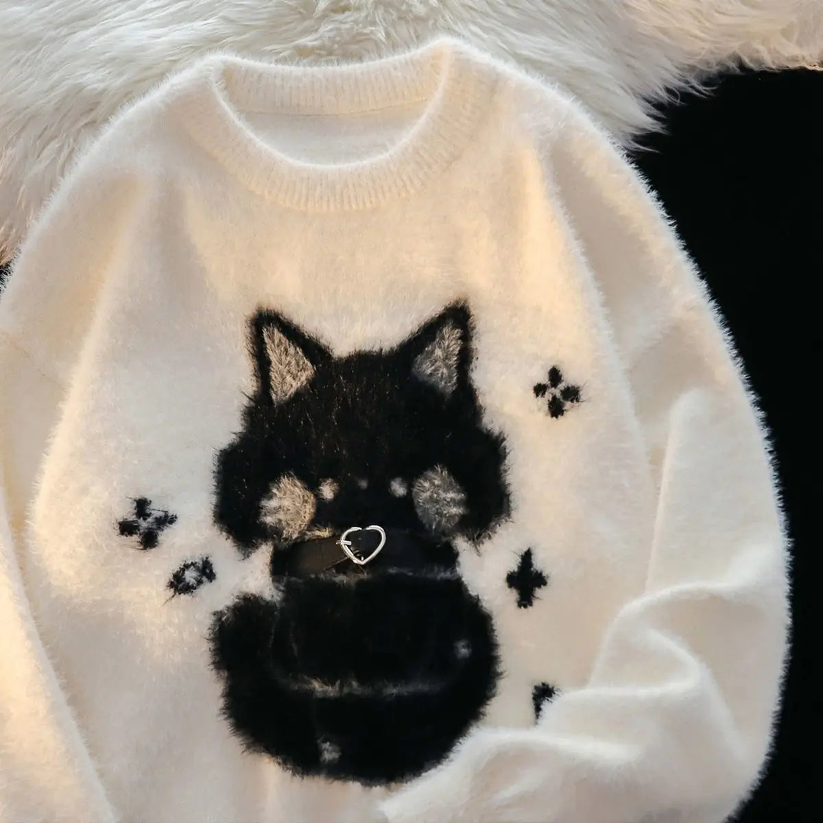 LIZAKOSHT  -  Jacquard Sweater Women Imitation Mink Fur Furry Loose Long Sleeve Knitwear Warm Top Casual Office Ladies O-Neck Men Pullovers