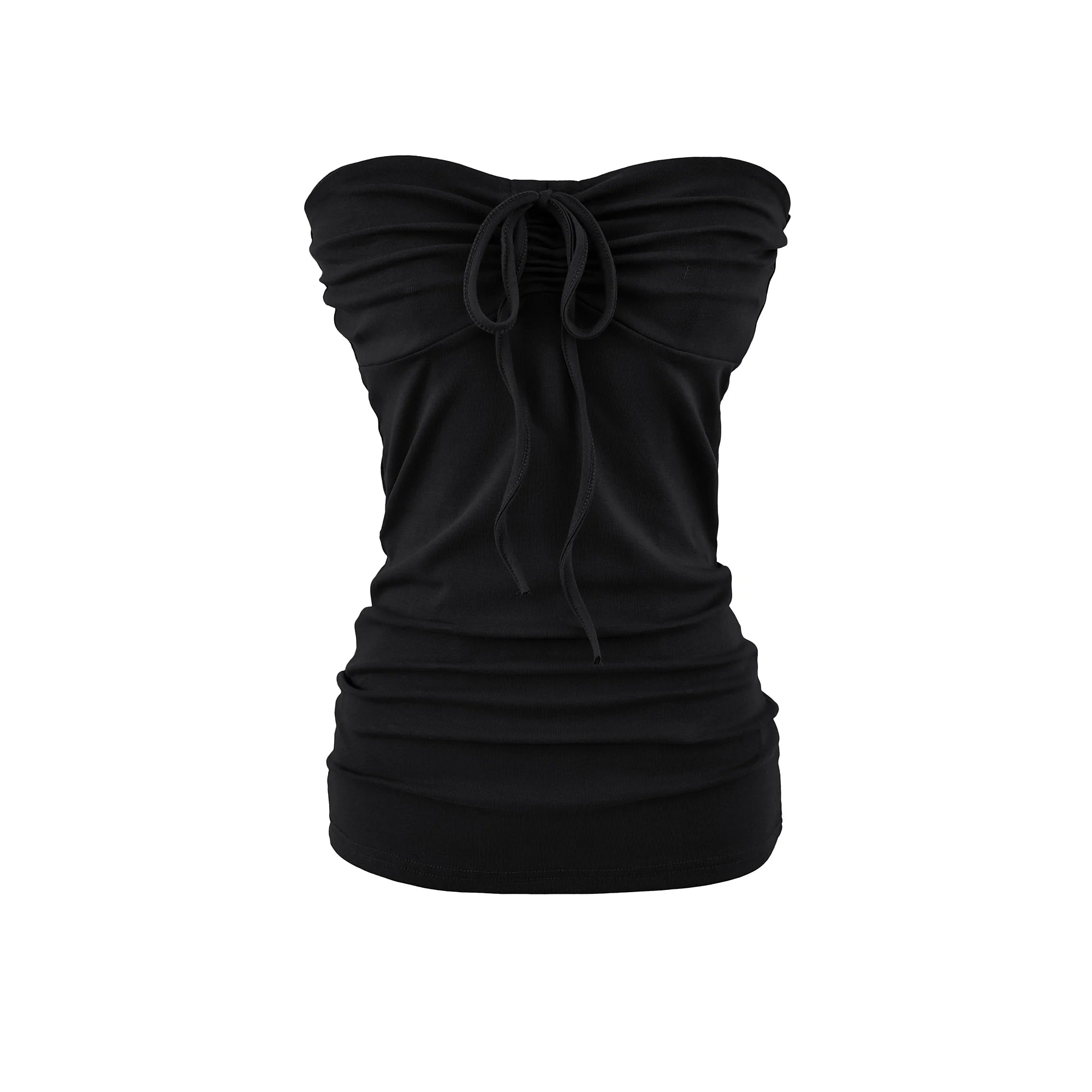LIZAKOSHT  -  6 colors Summer Sexy Bow Lacing up Drawstring Collar Strapless Camis Women Elastic Back Tank Top Camisoles Skinny Vest Tee Gray