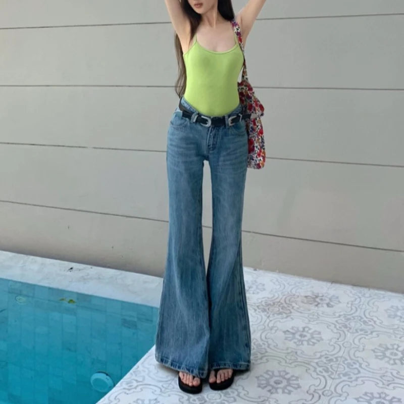LIZAKOSHT  -  Korean Washed Distressed Loose Casual Jeans Women 2024 Summer New High Street Fashion All Match Denim Wide Leg Pants