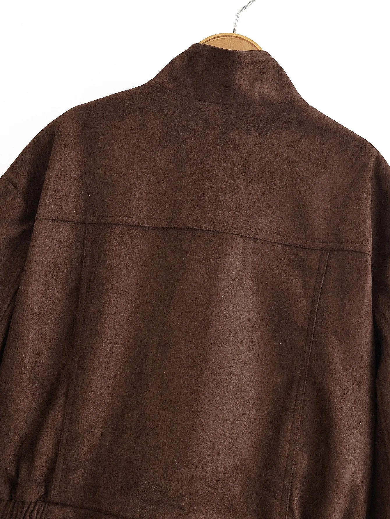 LIZAKOSHT  -  Vintage Suede Bomber Jacket For Women Brown Short Coat High Collar Long Sleeves With Pockets Overcoat New Autumn Winter