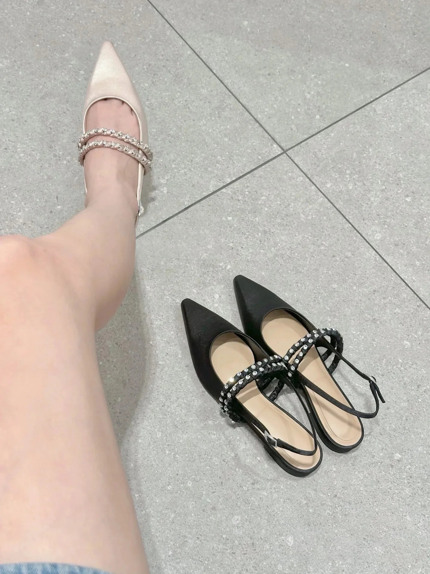 LIZAKOSHT  -  black pink silk slingback sandals women designer pointed toe crystal band summer shoes woman back strap sandalias mujer size 43