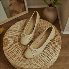 LIZAKOSHT  -  Genuine Leather Women Shoes Fashion Butterfly-knot Spring and Autumn Pumps Slip-On Casual Shoes Chunky Heel Size 34-40