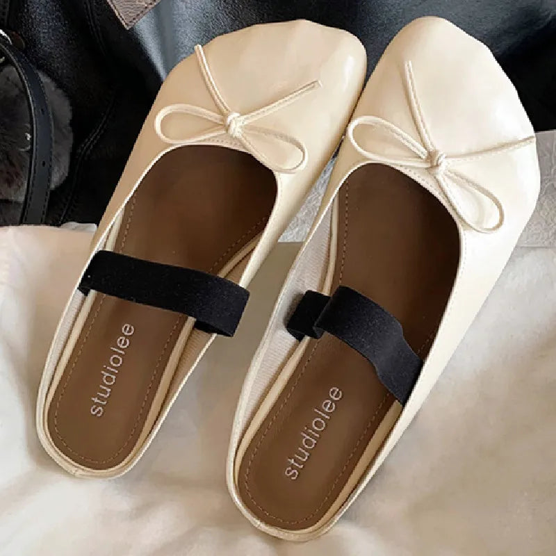 LIZAKOSHT  -  Comfortable Round Toe Women Slippers Elegant Bowknot Design Slide Sandals Fashion Banquet Mary Jane Shoes Mule Pumps for Ladies