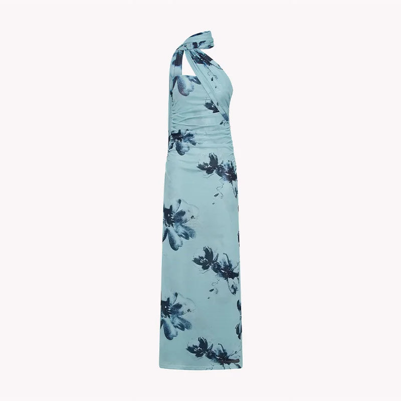 LIZAKOSHT  -  Designer Dress Vacation Outfit Floral Print Pleated Flattering Sexy Elegant Feminine Summer Party Date Wear
