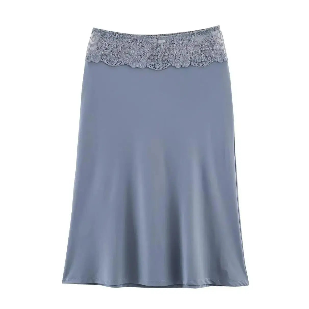 LIZAKOSHT  -  3 colors Retro Spliced Lace Low Waist Knitted Midi Long Skirt Spring Summer Women A-lined Skirts Femme Grayblue Black Brown