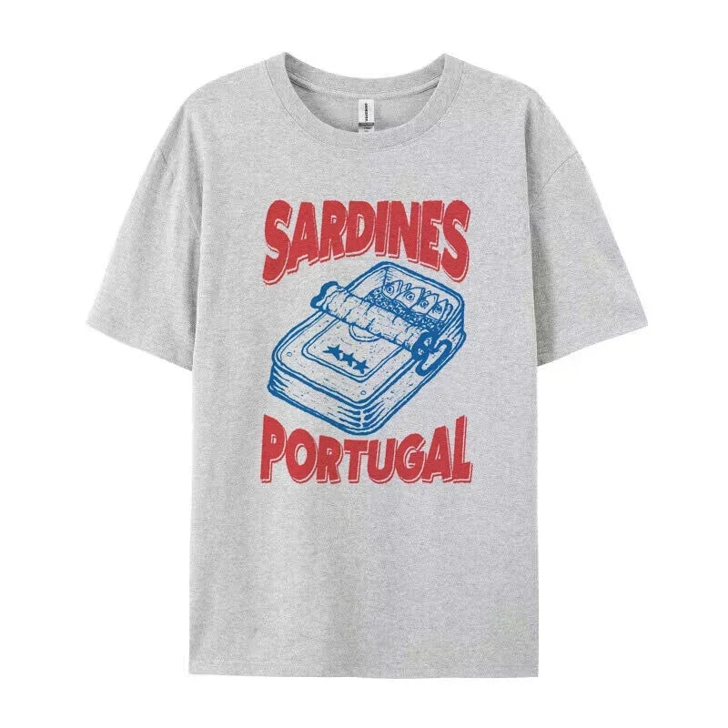 LIZAKOSHT  -  Vintage Aesthetic Tinned Fish Tshirt Cute Foodie Graphic Tee Portugal Sardine T-Shirts Women Unisex Loose Travel Vacation Tops