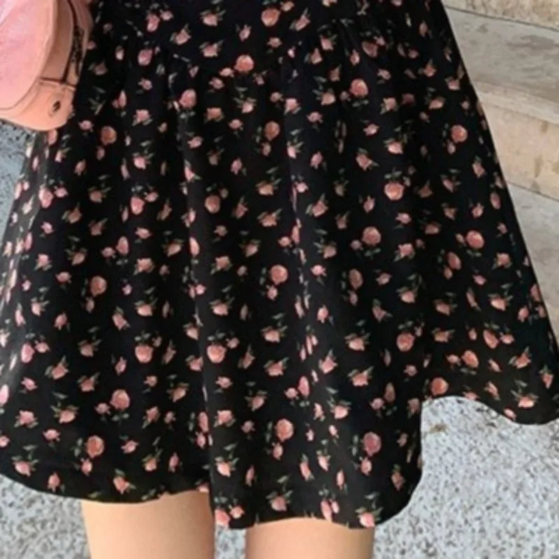 LIZAKOSHT  -  Vestidos Mujer Puff Sleeve V Neck Spring Summer Women Dresses Print Floral Korean Fashion Elegant Mini Dress