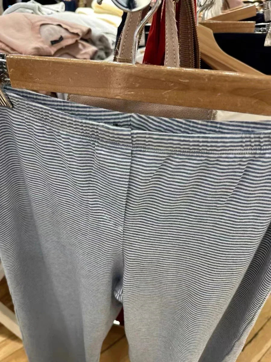 LIZAKOSHT  -  Women New Blue Striped Cotton Pajama Pants Vintage High Waist Loose Straight Trousers Summer Sweet Casual Home Long Pant Y2k