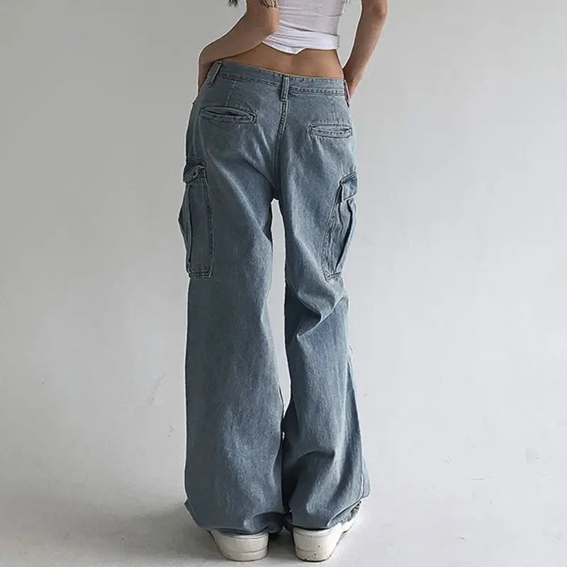 LIZAKOSHT  -  Cargo Pants Multiple Pockets Low Waist Baggy Wide Leg Women Casual Oversized Straight Jeans Streetwear Trousers