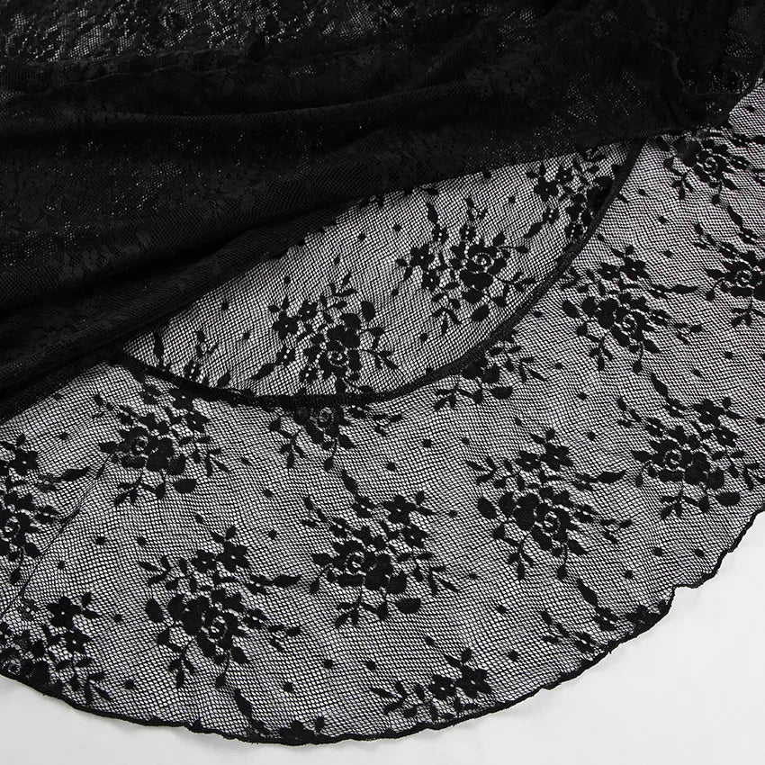 LIZAKOSHT  -  Summer New Irregular Black Sexy Design Lace High Waist Slimming and slimming Split Skirt