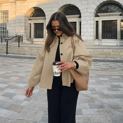 LIZAKOSHT  -  Autumn/Winter New Fashionable Loose Medium length Women's Windbreaker Coat French Commuter Khaki Turn-down Collar Work Jacket
