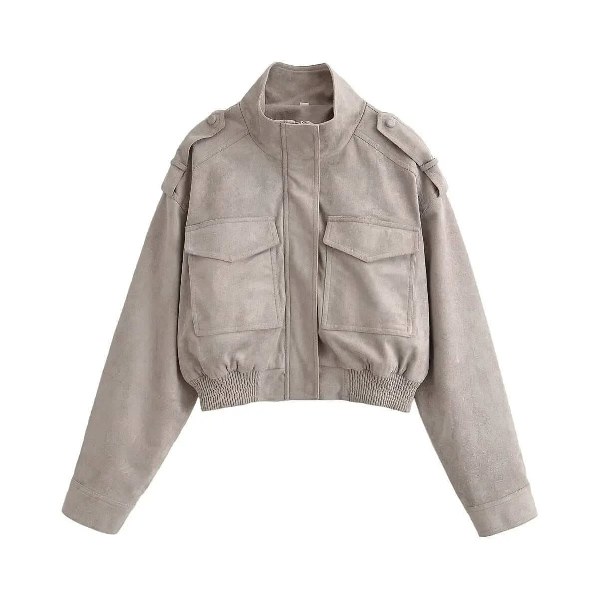 LIZAKOSHT  -  Vintage Stand Collar Women's Coat Full Sleeve Pocket Zippers Loose Lady Short Jackets Autumn Winter Female Streetwear