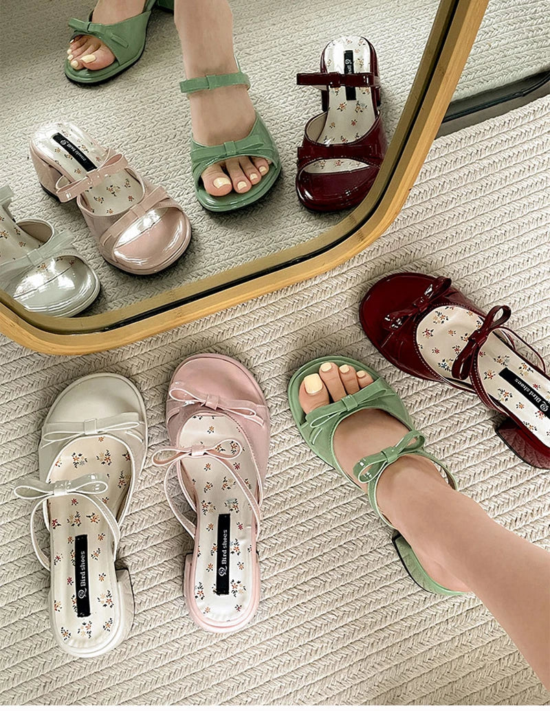 LIZAKOSHT  -  Designer Summer Thick Heel Women Slippers Fashion Butterfly-knot Ladies Outdoor Dress Slides Sandalias