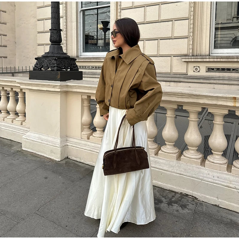 LIZAKOSHT  -  Lapel Single Breasted Loose Windbreaker Women Solid Oversized Jackets 2025 New Fashion Casual Autumn Chic High Street Outerwear