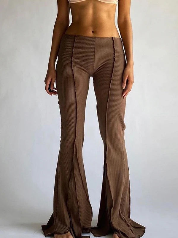 LIZAKOSHT  -  Sexy Low Waist Wide Leg Pants Elastic Bell Bot Casual Trousers for Women Spring Summer Faion Commute Sle